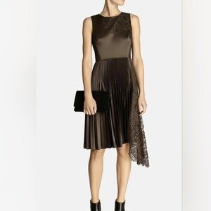 Karen Millen Brown Pleated Midi Dress with Lace Detail Size 4